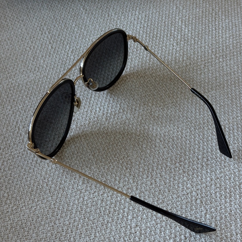 Gucci Black Lens Aviator Sunglasses with Gold Accents - Picture 3 of 7